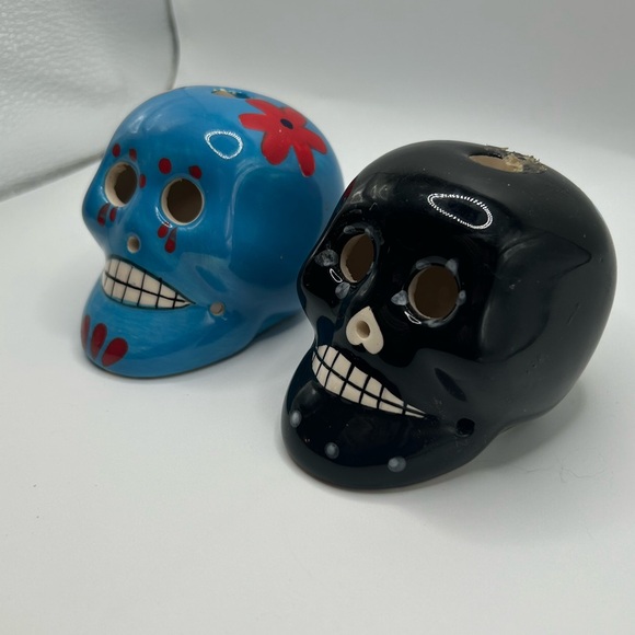 💀Dia de los Muertos Day of the Dead Set 2 Decorative Ceramic Skulls Calaveras - Picture 3 of 9